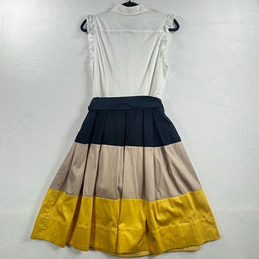 Tommy Hilfiger Dress Color Block Tie Waist Ruffle Buttons Academia Preppy 10 - Picture 4 of 12